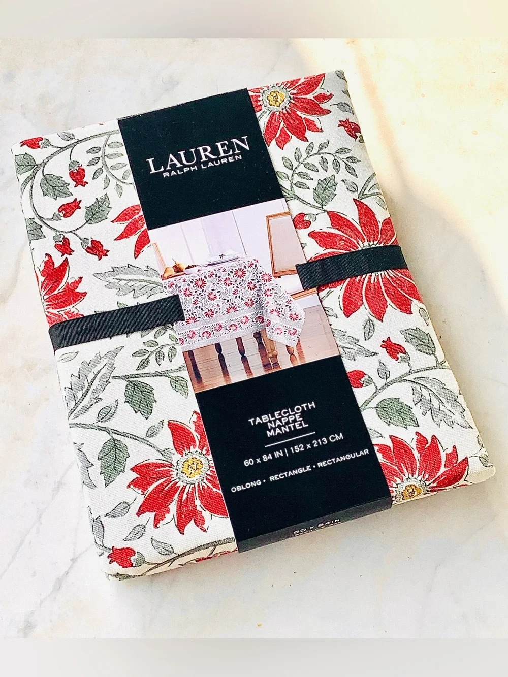 RALPH LAUREN TABLECLOTH NEW 60 BY 84IN OBLONG RED GREEN COTTON